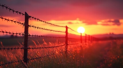 Sunset Through a Barbed Wire Fence