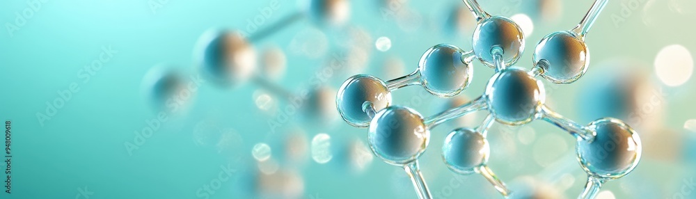 Wall mural abstract molecular structure with spheres and connections on a gradient background
