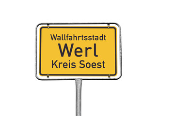 Ortstafel, Wallfahrtsstadt Werl, freigestellt als PNG, (Symbolbild)