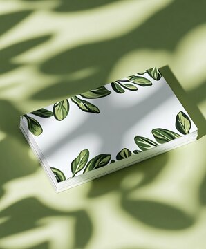 Exhibition business card design, A4, flat, with green as the basic color and white background 