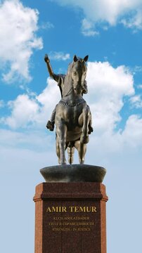 Amir Temur statue in 3D against the sky