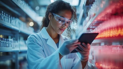 Scientists analyze CRISPR data on digital tablet in modern laboratory setting