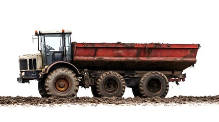 Obraz premium Massive Dump Truck Transporting Heavy Load on Rural Dirt Road