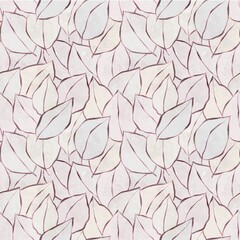 Seamless leaves background. Fabric floral pattern. Leaf drawing in pastel colors. Hand painted floral ornament