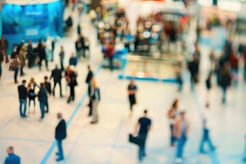 People at a Trade Exhibition Defocused shot of crowd on exhibition. Purposely blurred with a lens.