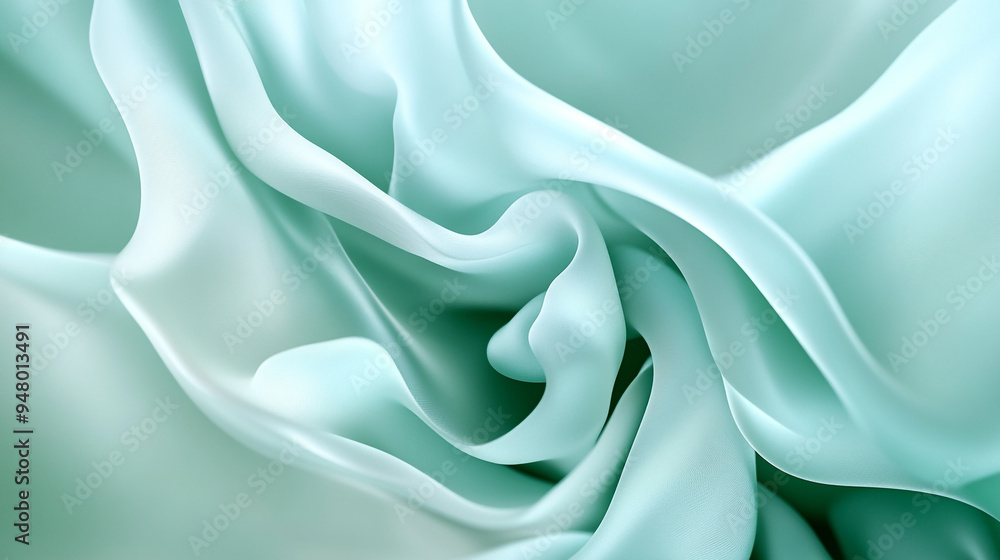 Poster soft folds of light green fabric create an elegant texture in a serene, minimalist setting highlight