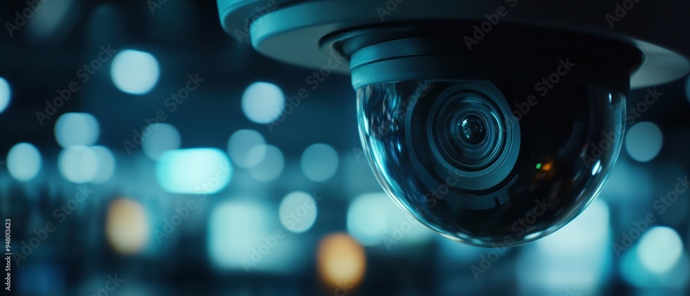 Aufkleber high-tech dome camera positioned in a modern urban setting, emphasizing advanced surveillance and se