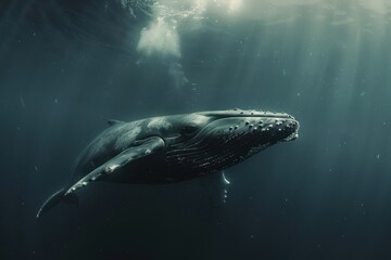 Fototapeta premium Humpback Whale Swimming Through the Ocean