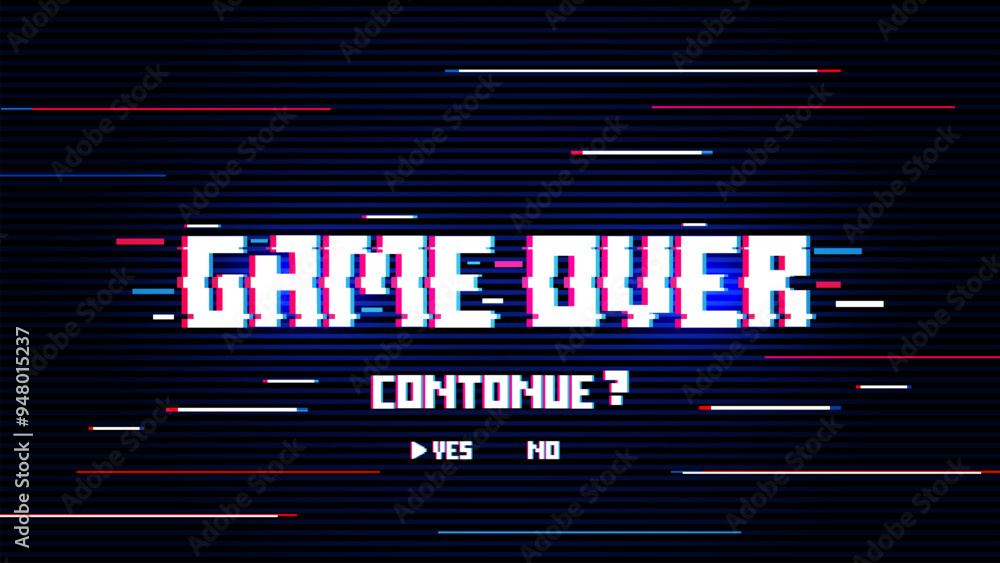 Poster game over background, glitch pixels device screen.pixel game over, 8-bit pixel game over.