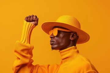 Man in yellow celebrates victory with fist pump