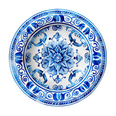 Beautiful blue and white decorative plate featuring intricate floral patterns, evoking sense of elegance and artistry. 