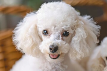 a white toy poodle looking at the camera a white toy poodle looking at the camera