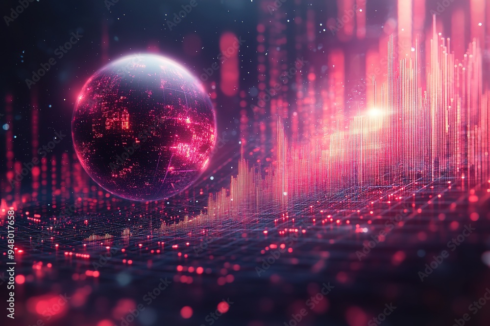 Poster a colorful, abstract image of a planet with a city in the background