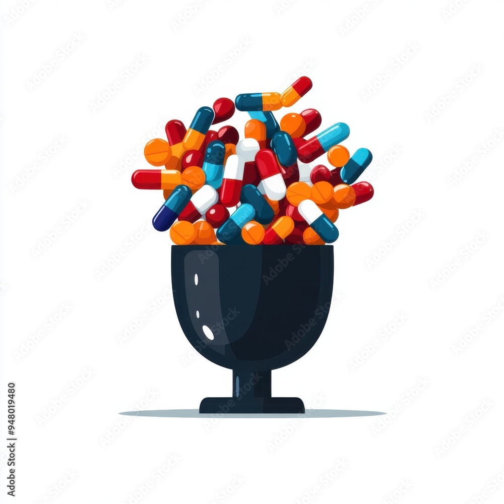 Poster analyzing drug efficacy through statistical data on computer screens - flat design illustration