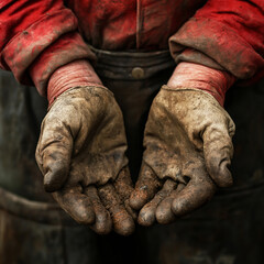A tired labor-worn two hand happy Labor Day 