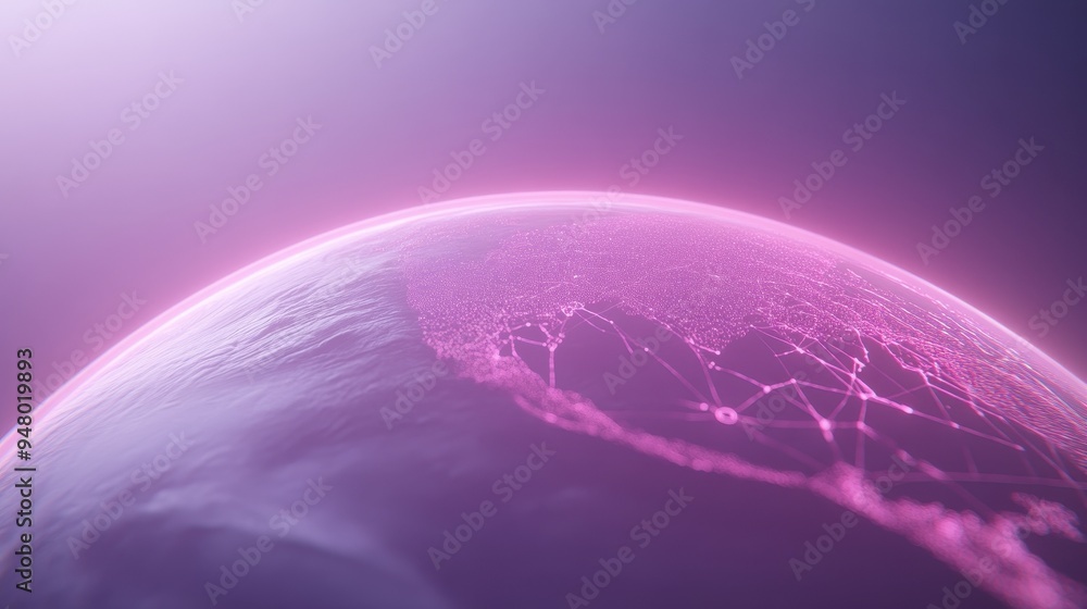 Poster a pink planet with a network of lines connecting it