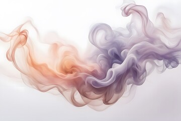 Fototapeta premium Soft pastel smoke in shades of lavender and peach gently swirling and fading into a white background, AI Generated