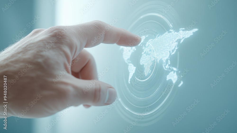 Aufkleber a hand is pointing at a globe on a computer screen