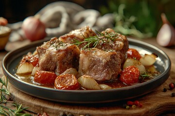 Juicy steaks richly seasoned with herbs are grilling over flaming charcoals, emitting appetizing smoke and flames.
