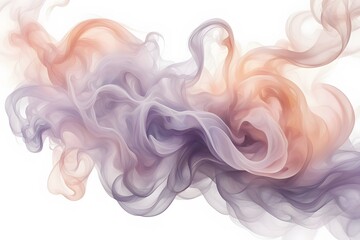 Fototapeta premium Soft pastel smoke in shades of lavender and peach gently swirling and fading into a white background, AI Generated