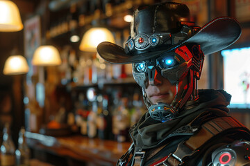 Robot cyborg humanoid helper in activities of daily life routine living with people, Generative AI