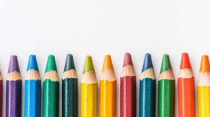 Colorful crayons lined up on white background with smudged marks underneath Generative AI