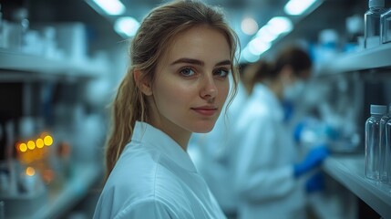 A scientist works in a modern CRISPR laboratory focused on genetic research during the day