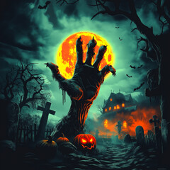 Happy Halloween Zombie Hand spooky night party