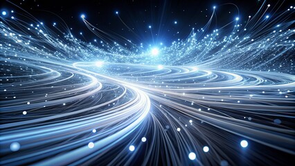 Dynamic swirling white trails of light reveal the hidden patterns and flow of data in motion, creating a mesmerizing and futuristic digital landscape.