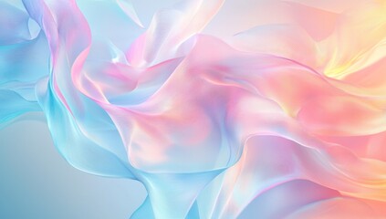 Fototapeta premium Abstract pastel flowing fabric waves in soft pink, blue, and yellow hues Generative AI