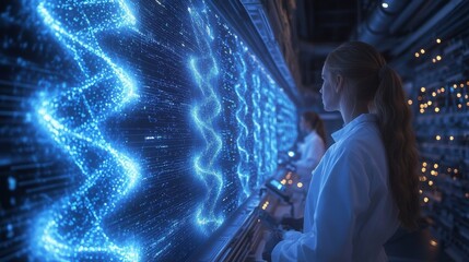 Futuristic laboratory showcasing holographic DNA analysis and advanced genetic research technology