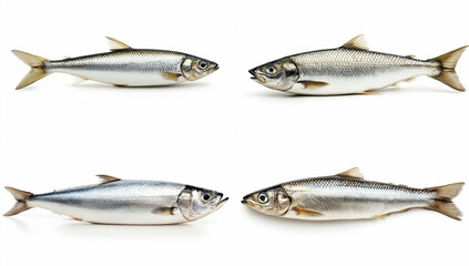 Fototapeta premium set of silver herring, full body, on a white background