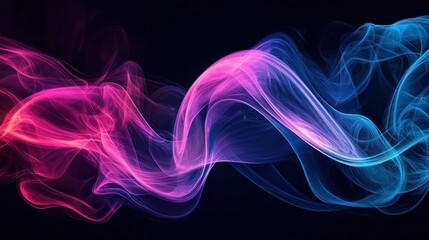 Obraz premium Abstract flowing blue and pink smoke-like waves on dark background Generative AI
