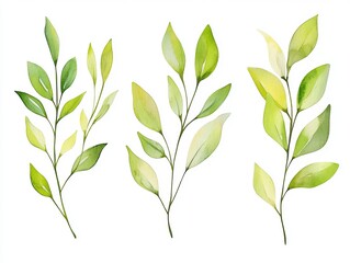 Set of watercolor green leaves elements. Collection botanical vector isolated on white background suitable for Wedding Invitation, save the date, thank you, or greeting card.