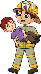 Firefighter Saving the Kid Cartoon Colored Clipart