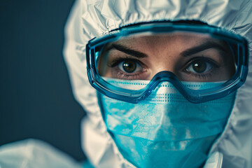 Generative AI illustration of people in biohazard protective clothes suits disinfection pollution gas radioactive elements