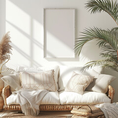 pillow living room couch living sofa comfortable furniture lamp 3d up contemporary indoor poster apartment floor luxury room cosy chair elegant image frame interior mock blank illustrati