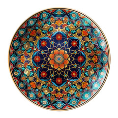 Vibrant decorative plate featuring intricate floral patterns and rich colors, evoking sense of artistry and cultural heritage. 