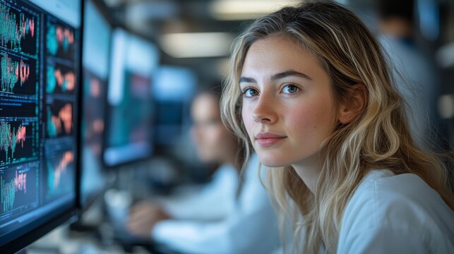 Diverse team of researchers analyzing CRISPR data in a modern laboratory setting