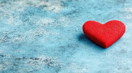Vibrant red heart on textured blue background
