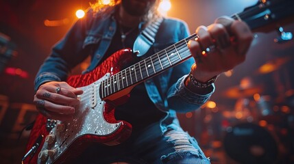 Obraz premium Rock Star Playing Guitar on Stage