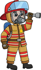 Firefighter Full Gear Cartoon Colored Clipart 