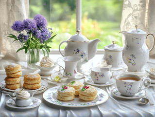 For tea with porcelain dishes, cream and fruits, cake.