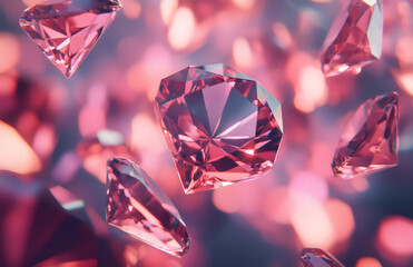 Pink diamonds 3D render abstract background Delicate and Precious Concept