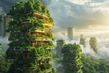Obraz premium A futuristic green city with advanced technology and sustainable practices, promoting world environment concepts.