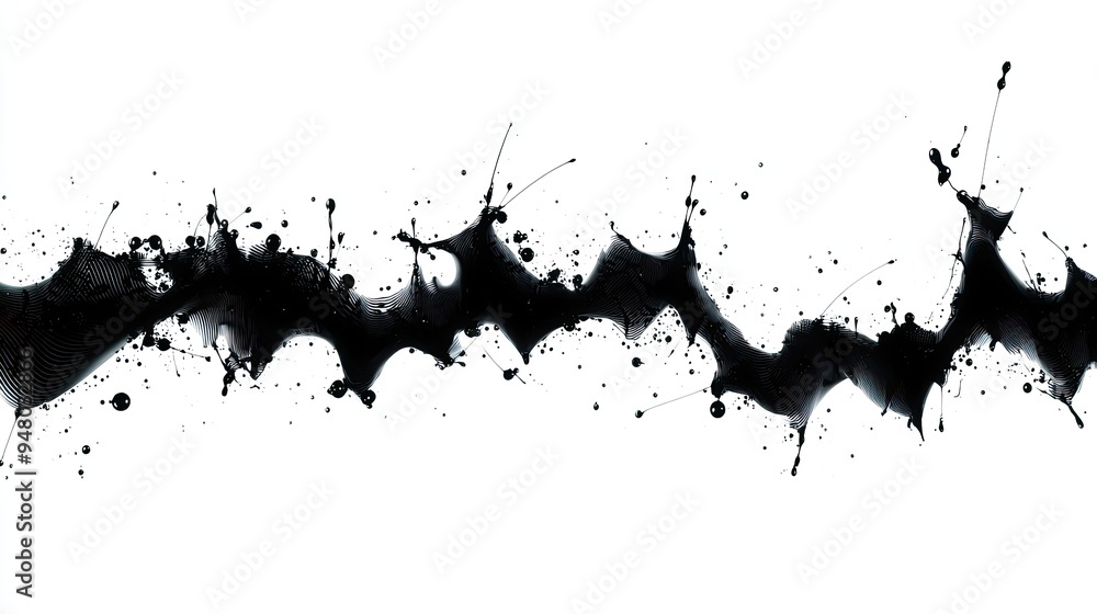 Poster dynamic black ink splash with striking patterns on a clean white background, perfect for creative de