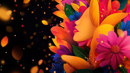 Vibrant floral design featuring colorful flowers and a woman's silhouette, perfect for expressing beauty and nature in art.