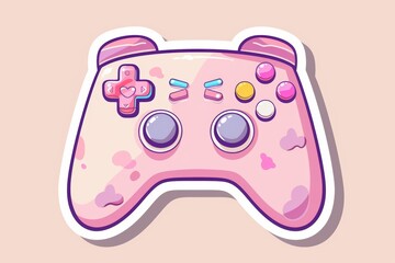 A cute, pink game controller sticker illustration