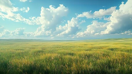 Fototapeta premium Expansive Prairie Fields with Golden Grass and Endless Sky Creating Peaceful Rural Landscapes