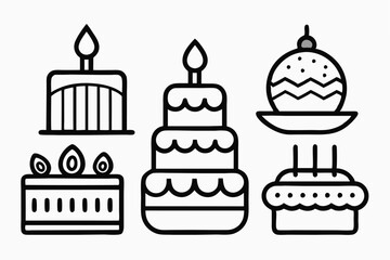 Birthday Cake Icons Set - Vector Illustration, Logo Icon, Clipart Design, Line Art, Outline Vector, Silhouette 